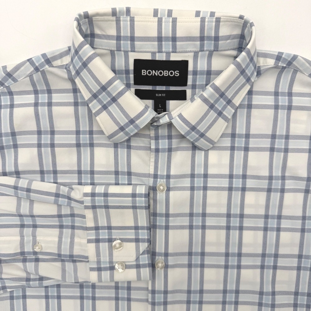 Bonobos Button Down Men L Blue Plaid Slim Fit Performance Tech Stretch Shirt